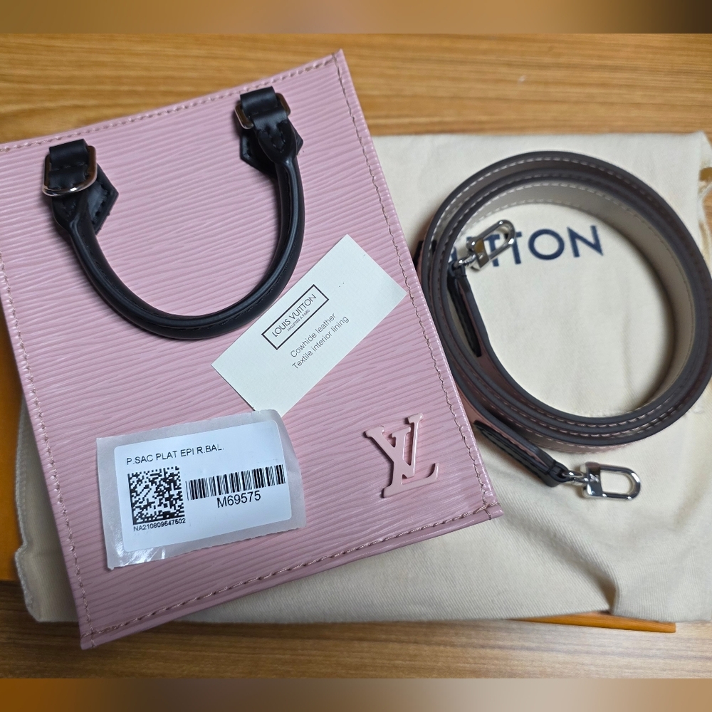 New Louis Vuitton LV Petit Sac Plat Small Tote Bag Epi Leather Rose Ballerine